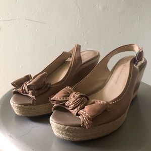 Franco Sarto Dusty Rose Leather Wedge Sandals 9.5